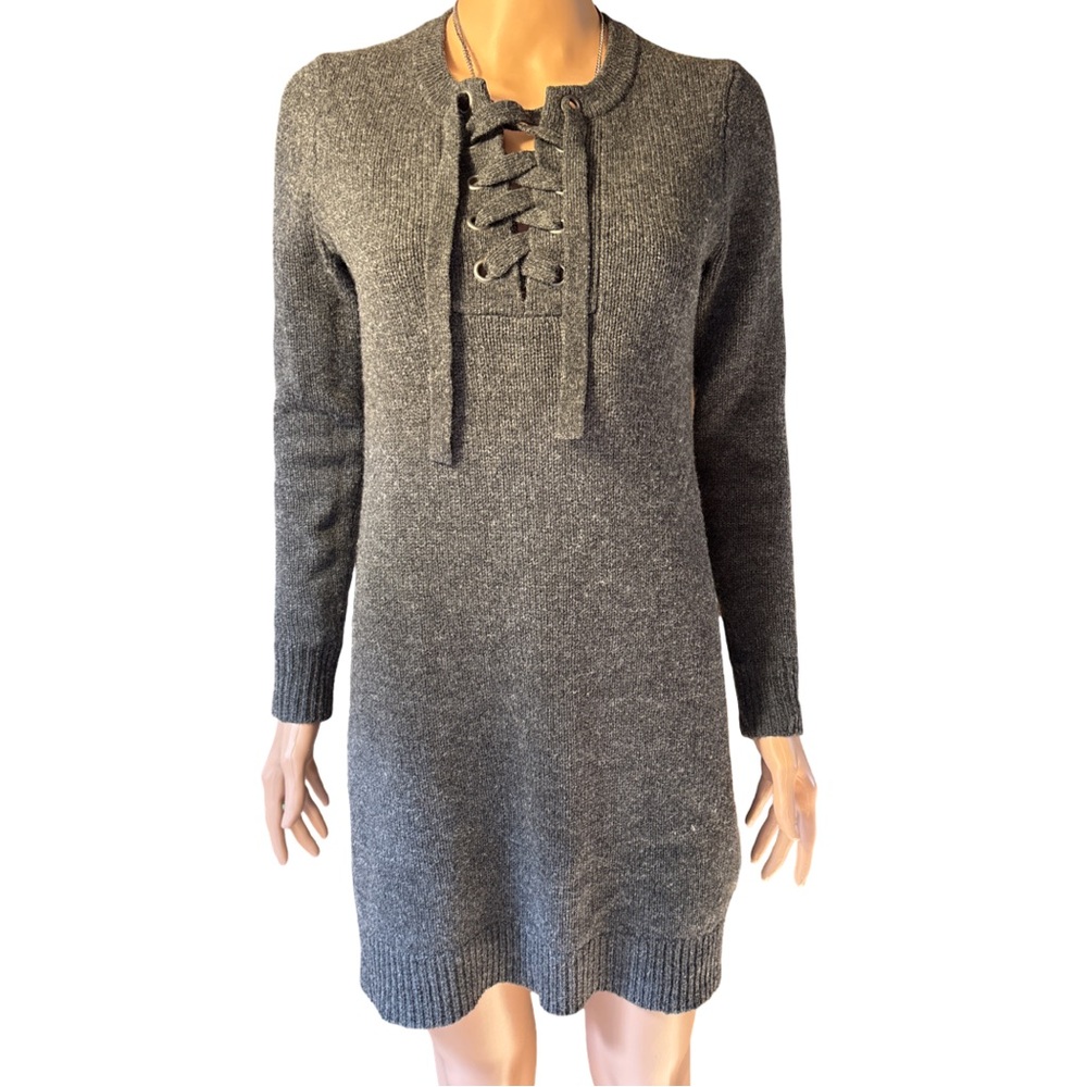 Madewell Dark Gray Lace-Up Long Sleeve Merino Wool Sweater Dress XS